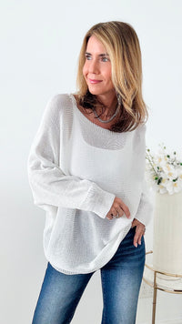On The Coast Italian Pullover - White-140 Sweaters-Italianissimo-Coastal Bloom Boutique, find the trendiest versions of the popular styles and looks Located in Indialantic, FL