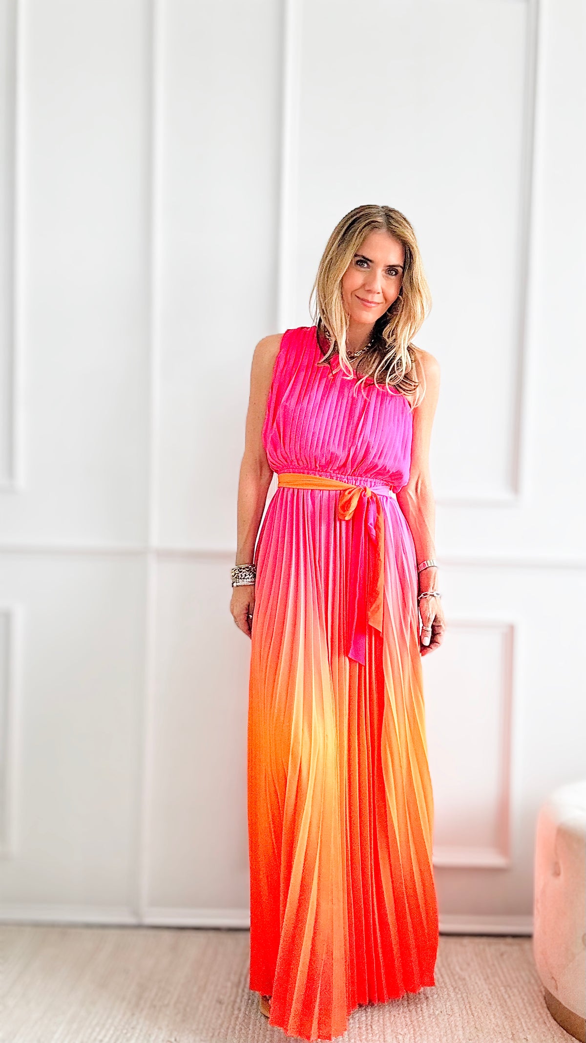 One Shoulder Faded Print Maxi Dress-Pink Orange-200 dresses/jumpsuits/rompers-Flying Tomato-Coastal Bloom Boutique, find the trendiest versions of the popular styles and looks Located in Indialantic, FL