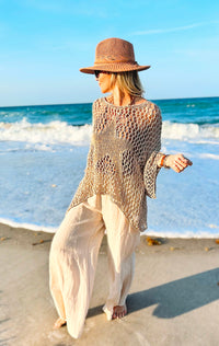 Metallic Star Italian Chain Sweater - Taupe-140 Sweaters-Italianissimo/TOSCANA-Coastal Bloom Boutique, find the trendiest versions of the popular styles and looks Located in Indialantic, FL