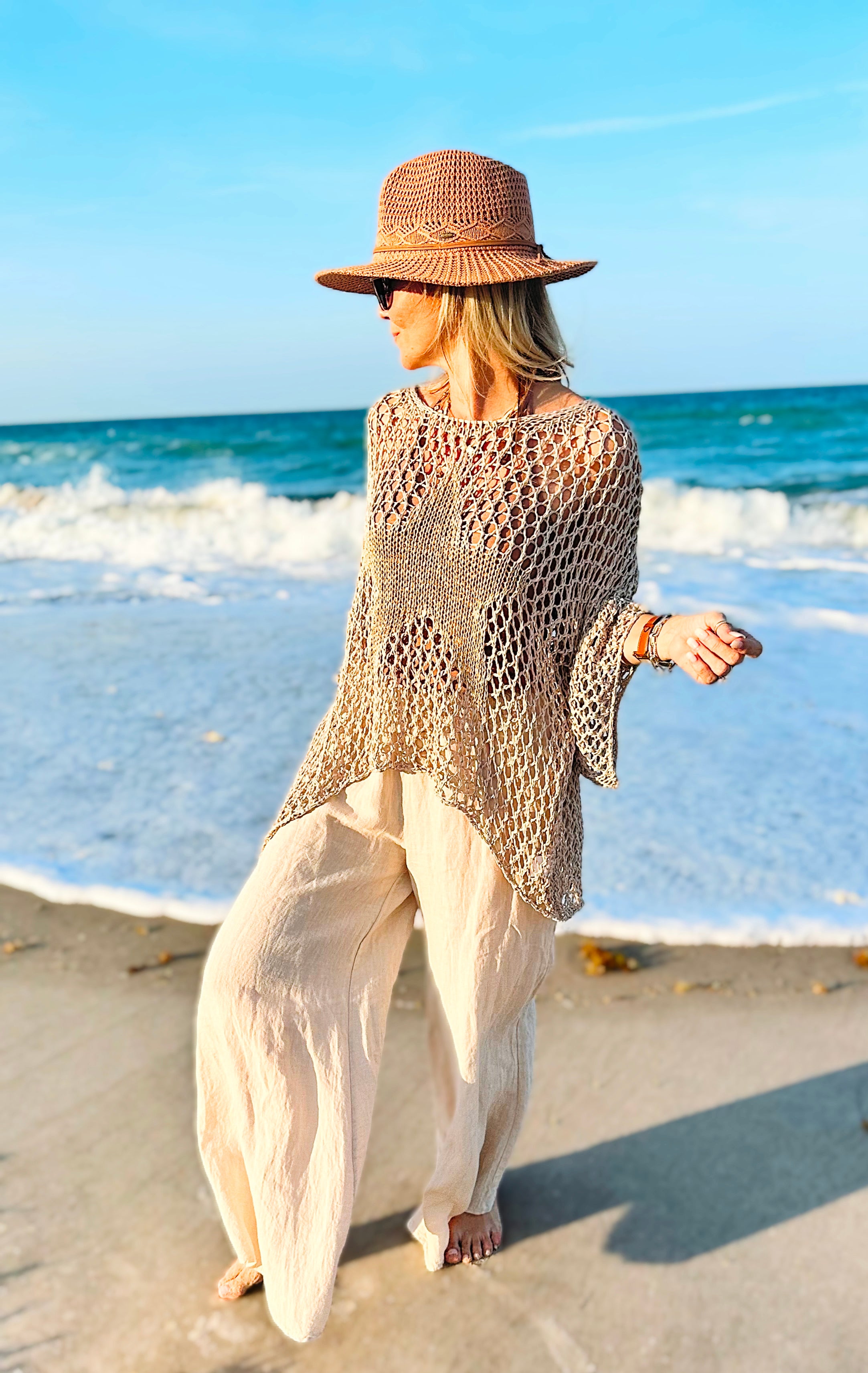 Metallic Star Italian Chain Sweater - Taupe-140 Sweaters-Italianissimo/TOSCANA-Coastal Bloom Boutique, find the trendiest versions of the popular styles and looks Located in Indialantic, FL