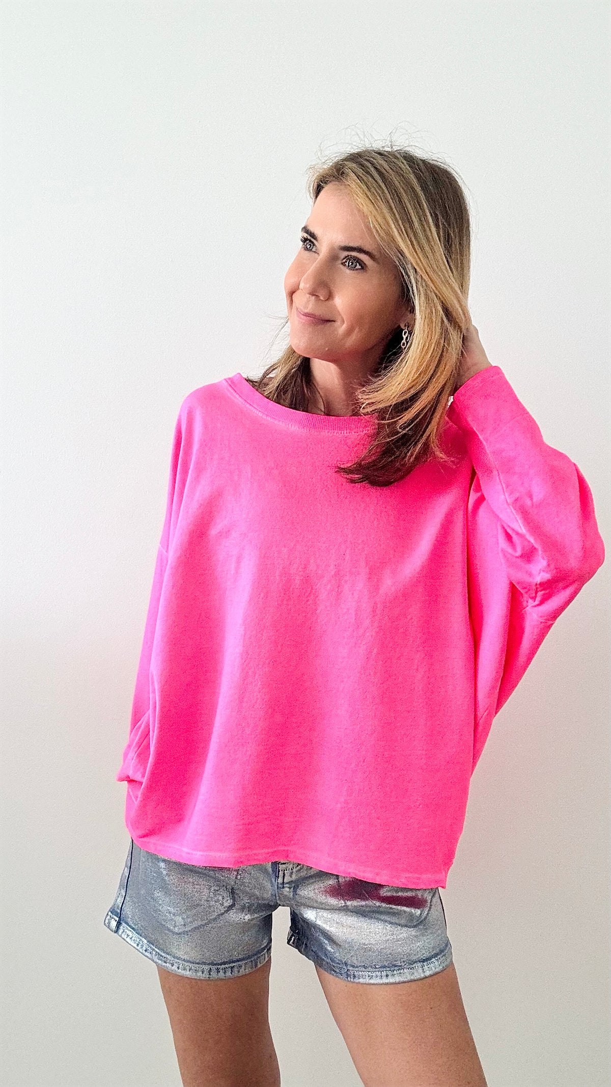 Upscale Comfort Italian Pullover - Neon Pink-140 Sweaters-Germany-Coastal Bloom Boutique, find the trendiest versions of the popular styles and looks Located in Indialantic, FL
