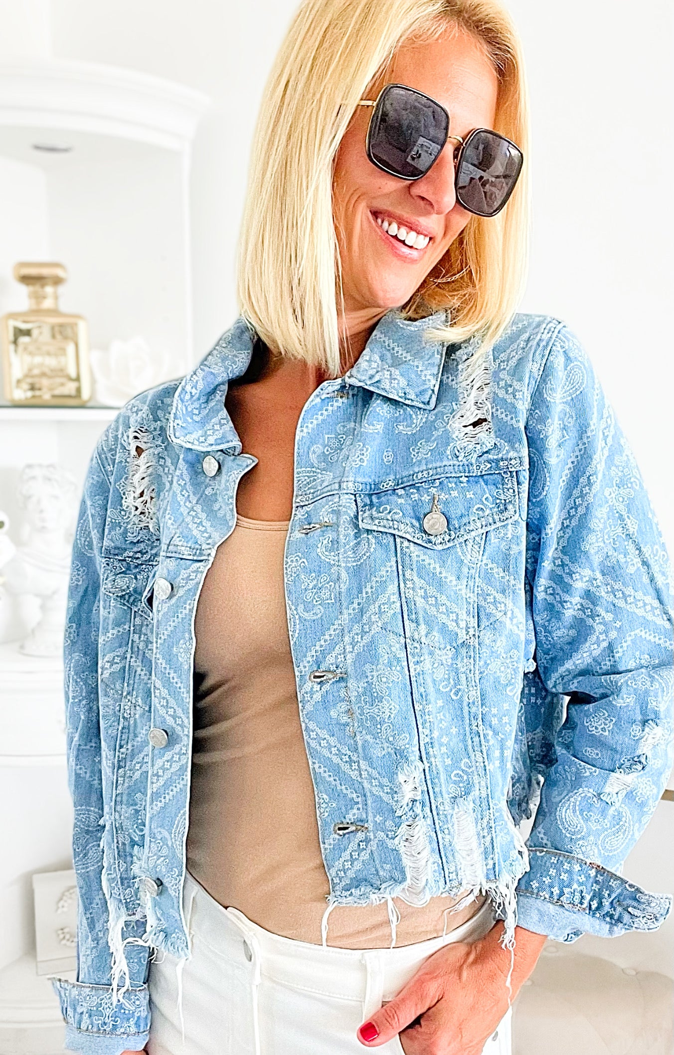 Genie Denim Paisley Jacket-160 Jackets-Boom Boom Jeans-Coastal Bloom Boutique, find the trendiest versions of the popular styles and looks Located in Indialantic, FL