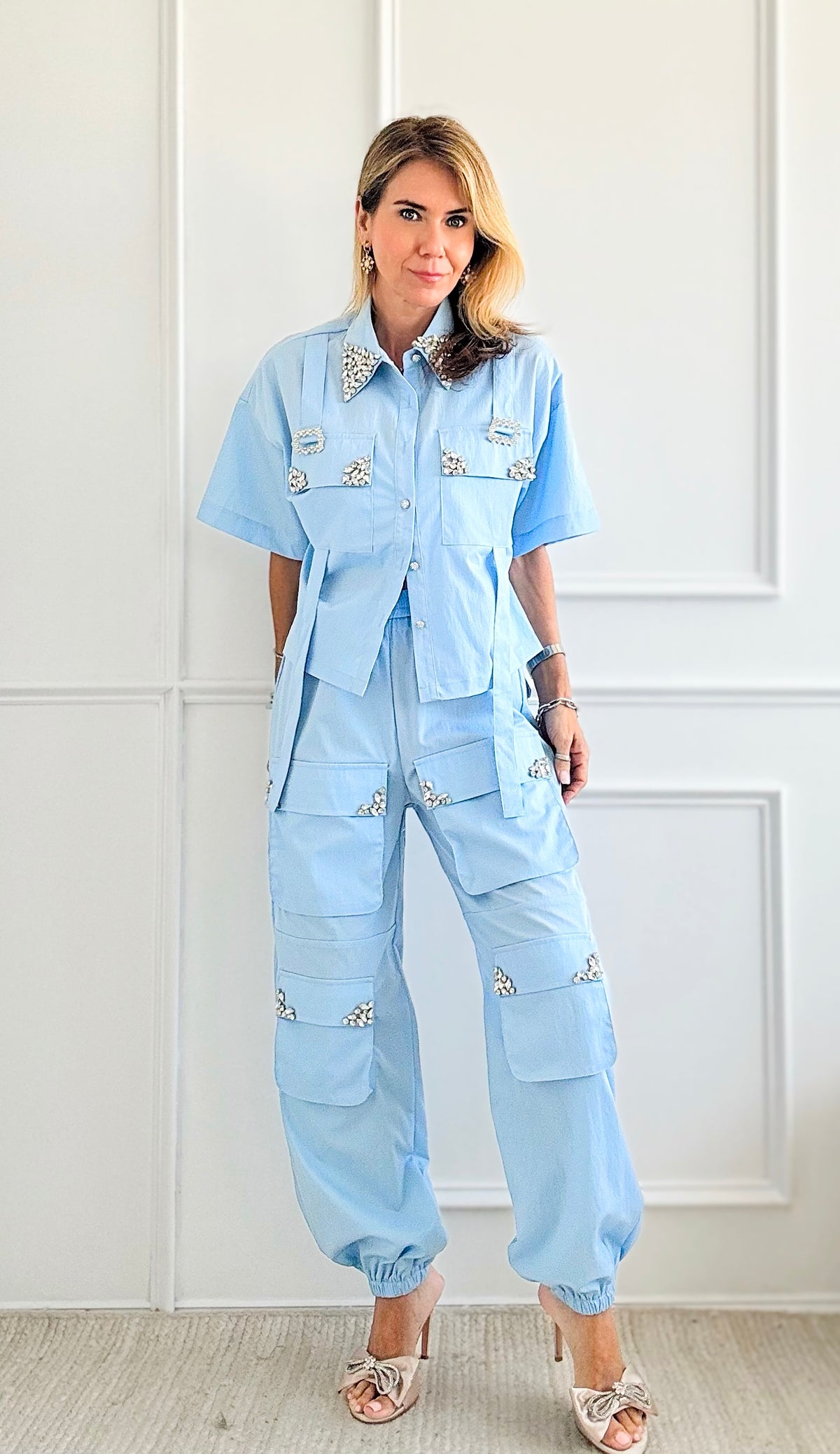 Embellished Detailed Shirt and Pants Set-210 Loungewear/Sets-Galita-Coastal Bloom Boutique, find the trendiest versions of the popular styles and looks Located in Indialantic, FL