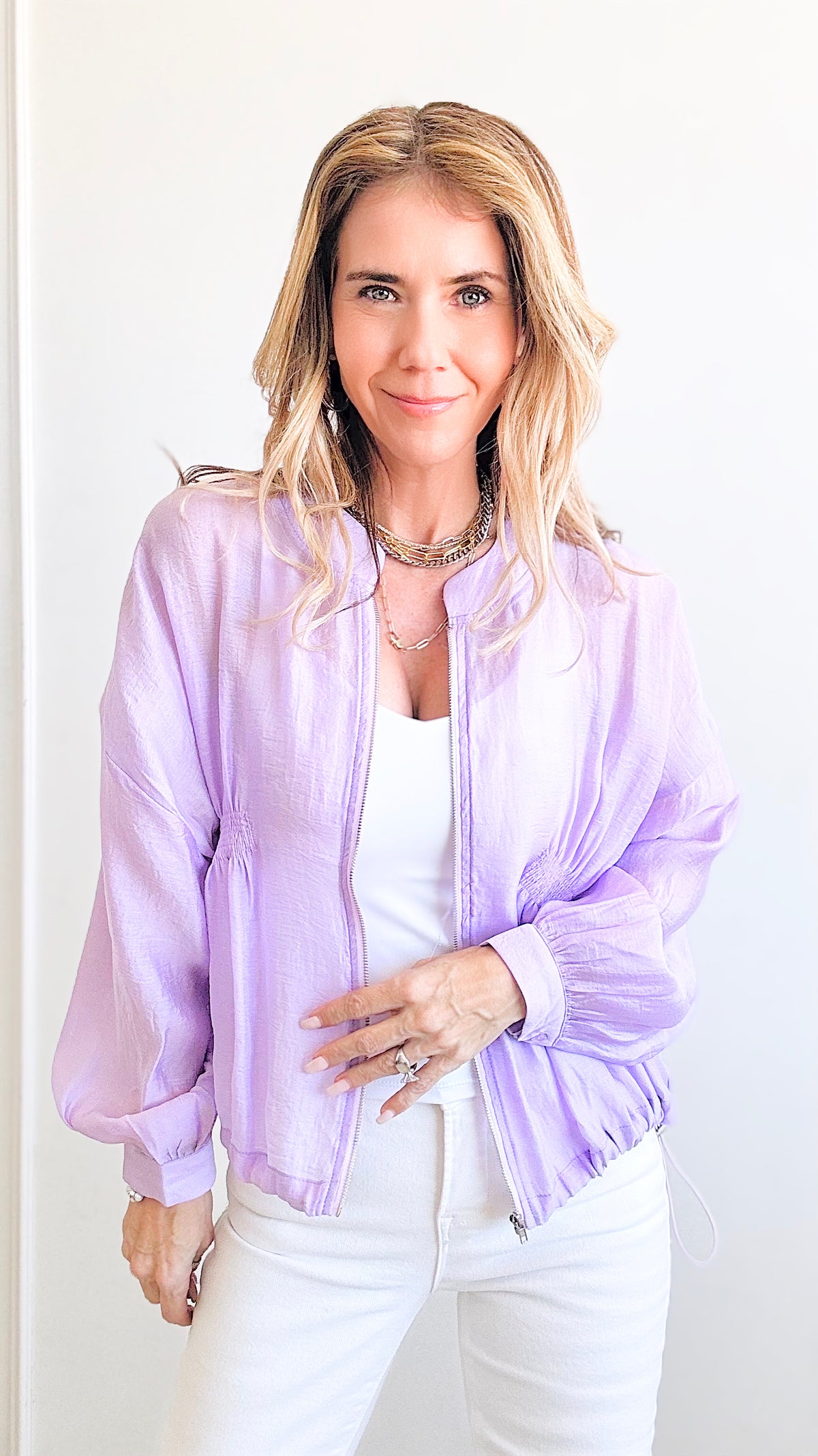 Chic in Sheer Bomber Jacket-Lavender-160 Jackets-Taelynn-Coastal Bloom Boutique, find the trendiest versions of the popular styles and looks Located in Indialantic, FL