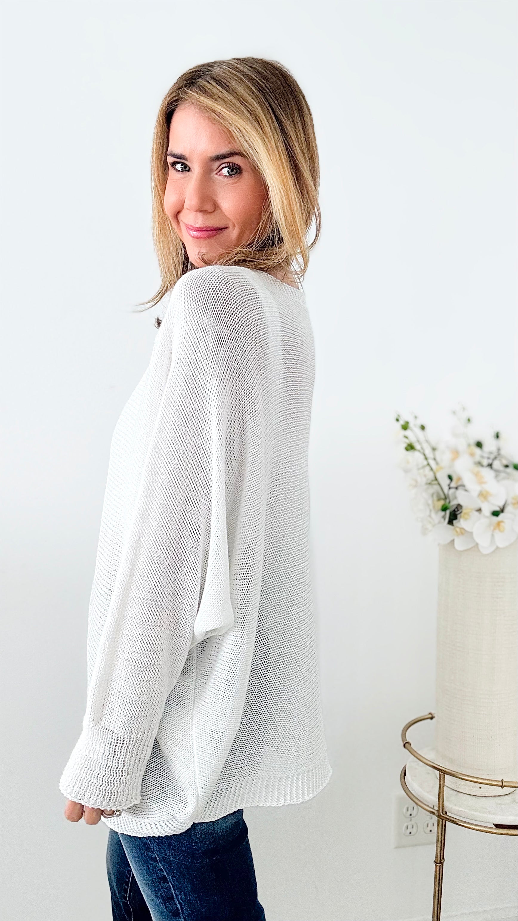 On The Coast Italian Pullover - White-140 Sweaters-Italianissimo-Coastal Bloom Boutique, find the trendiest versions of the popular styles and looks Located in Indialantic, FL