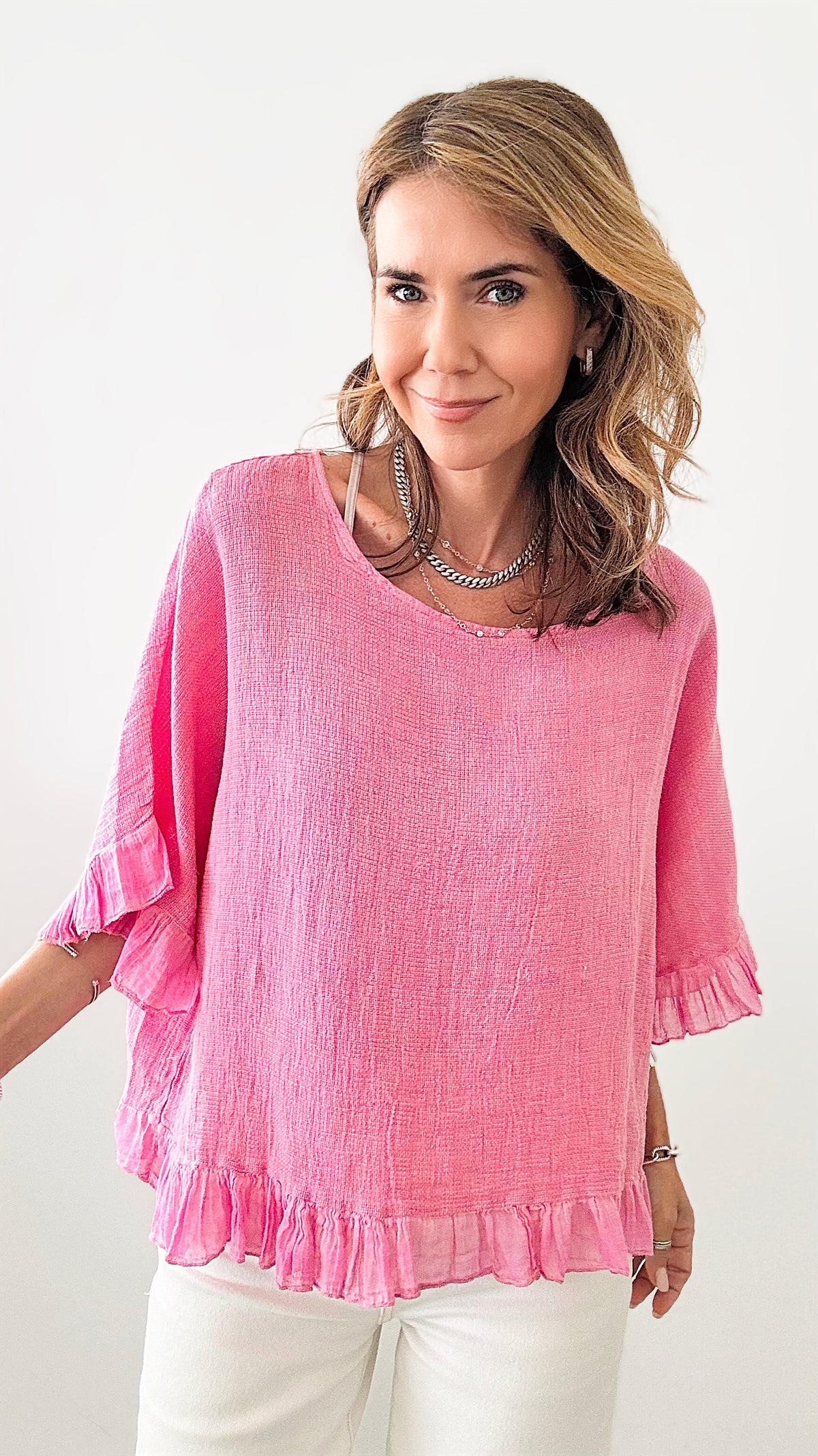 Enchanted Ruffle Italian Top - Pink-100 Sleeveless Tops-Germany-Coastal Bloom Boutique, find the trendiest versions of the popular styles and looks Located in Indialantic, FL