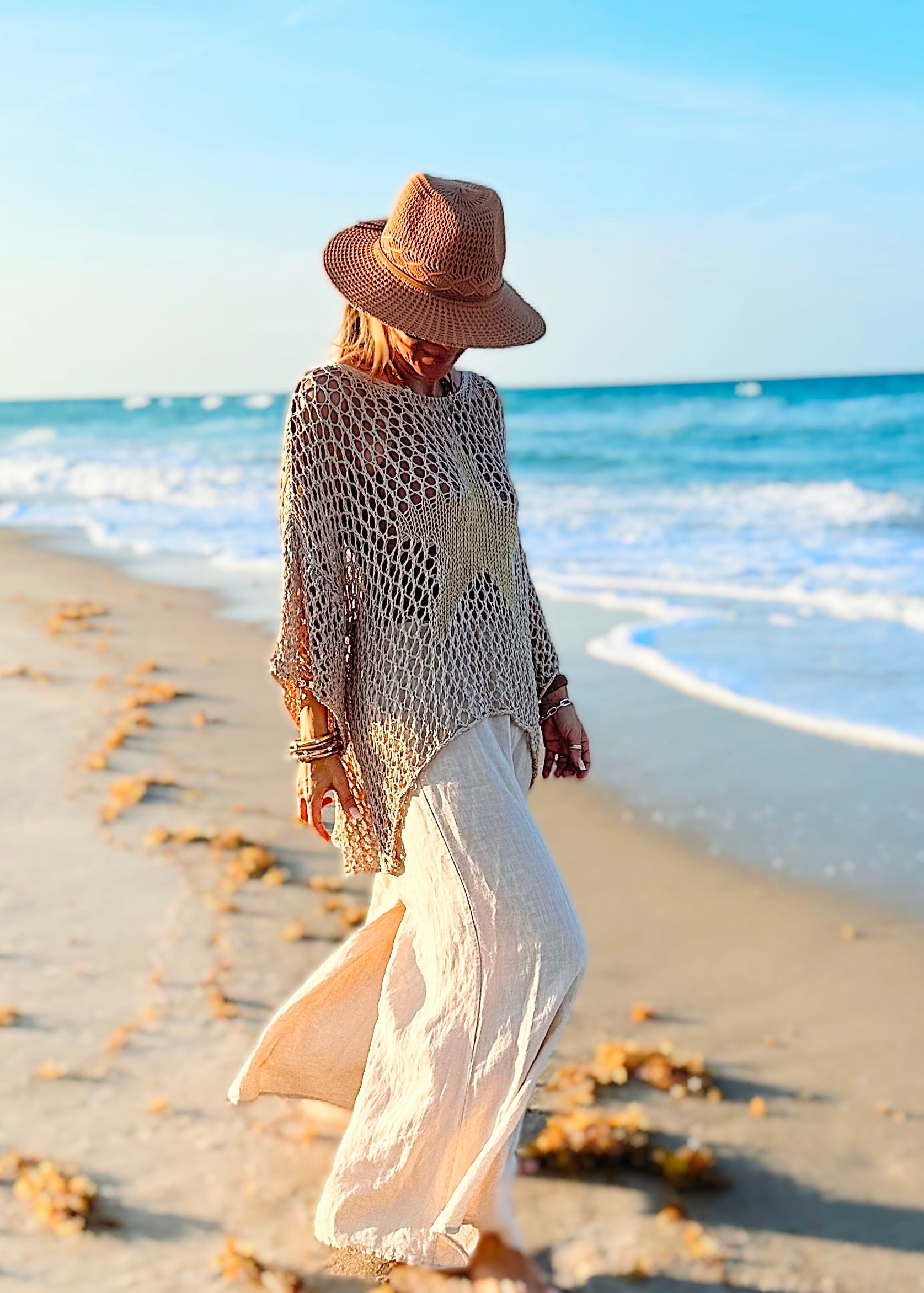 Metallic Star Italian Chain Sweater - Taupe-140 Sweaters-Italianissimo/TOSCANA-Coastal Bloom Boutique, find the trendiest versions of the popular styles and looks Located in Indialantic, FL