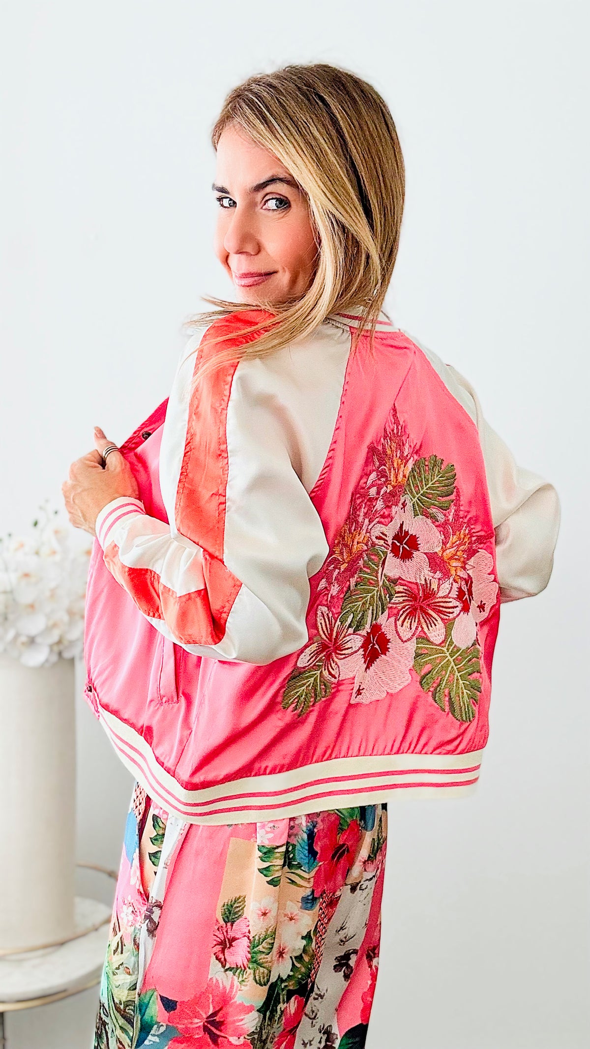 Reversible Patchwork Baseball Jacket-Coral-160 Jackets-Paparazzi-Coastal Bloom Boutique, find the trendiest versions of the popular styles and looks Located in Indialantic, FL