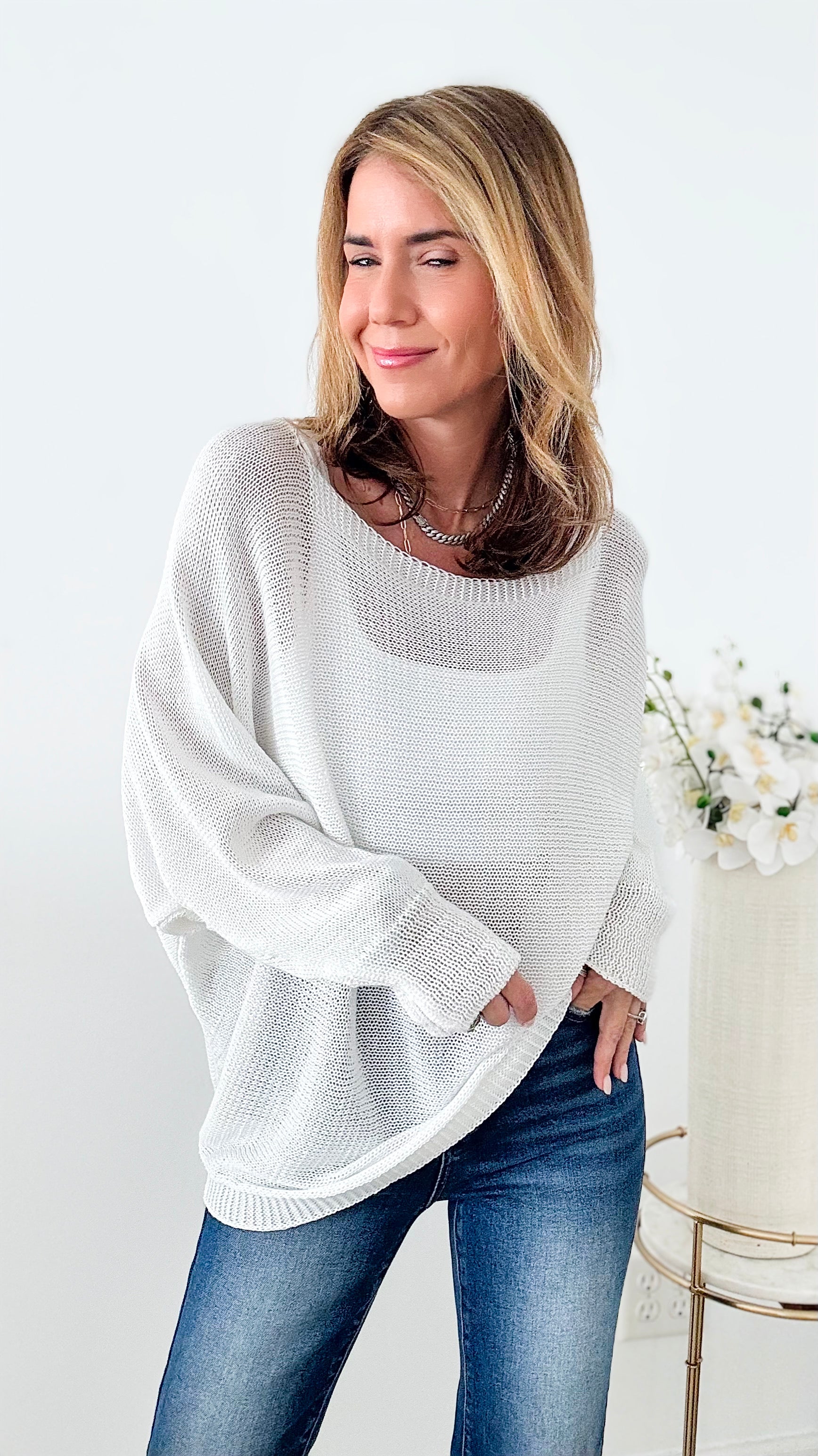 On The Coast Italian Pullover - White-140 Sweaters-Italianissimo-Coastal Bloom Boutique, find the trendiest versions of the popular styles and looks Located in Indialantic, FL