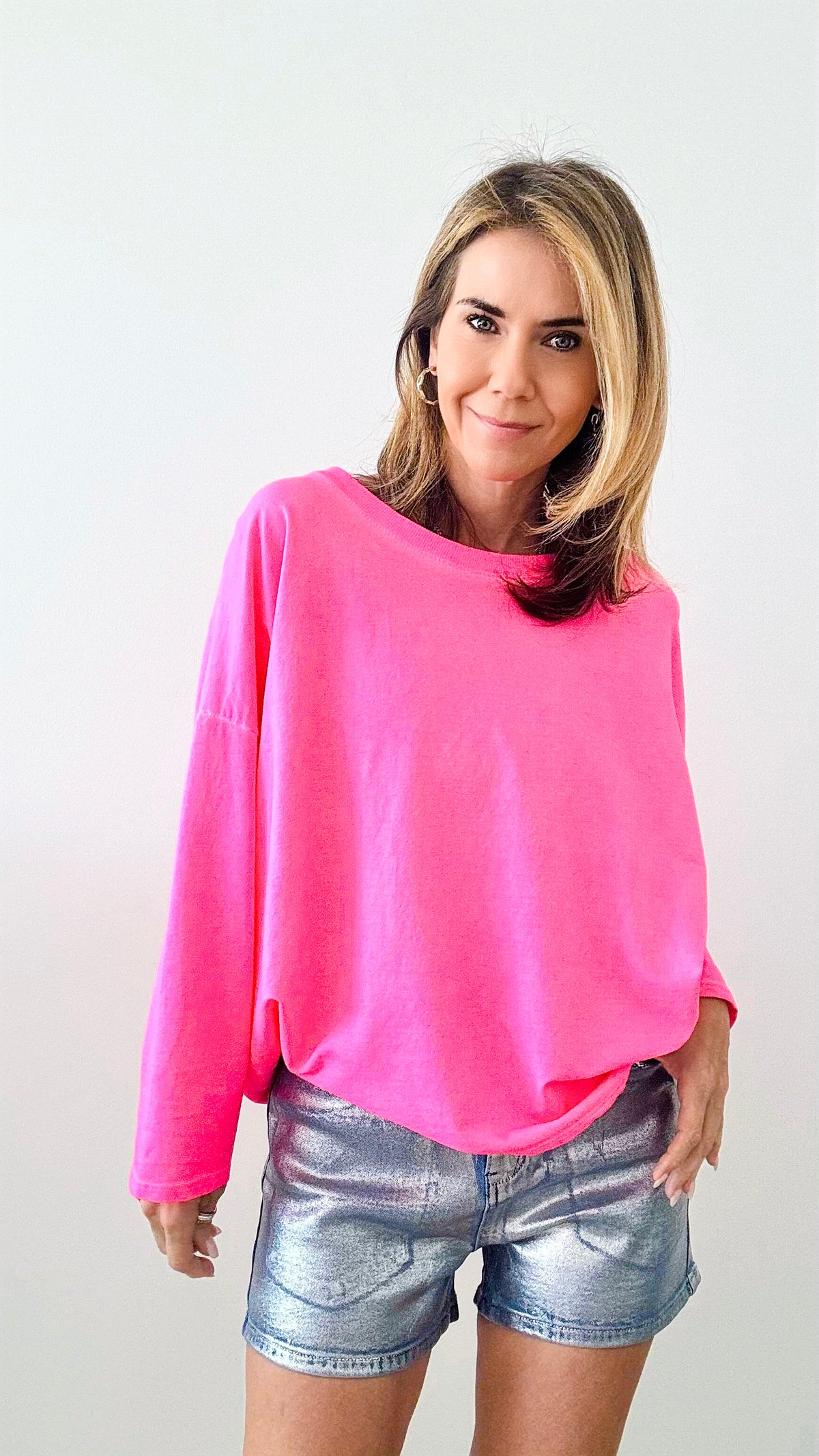 Upscale Comfort Italian Pullover - Neon Pink-140 Sweaters-Germany-Coastal Bloom Boutique, find the trendiest versions of the popular styles and looks Located in Indialantic, FL