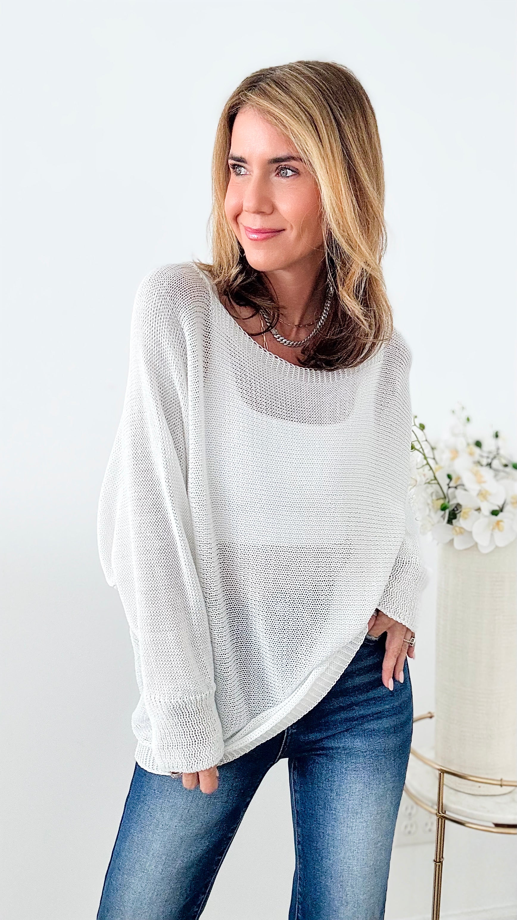On The Coast Italian Pullover - White-140 Sweaters-Italianissimo-Coastal Bloom Boutique, find the trendiest versions of the popular styles and looks Located in Indialantic, FL