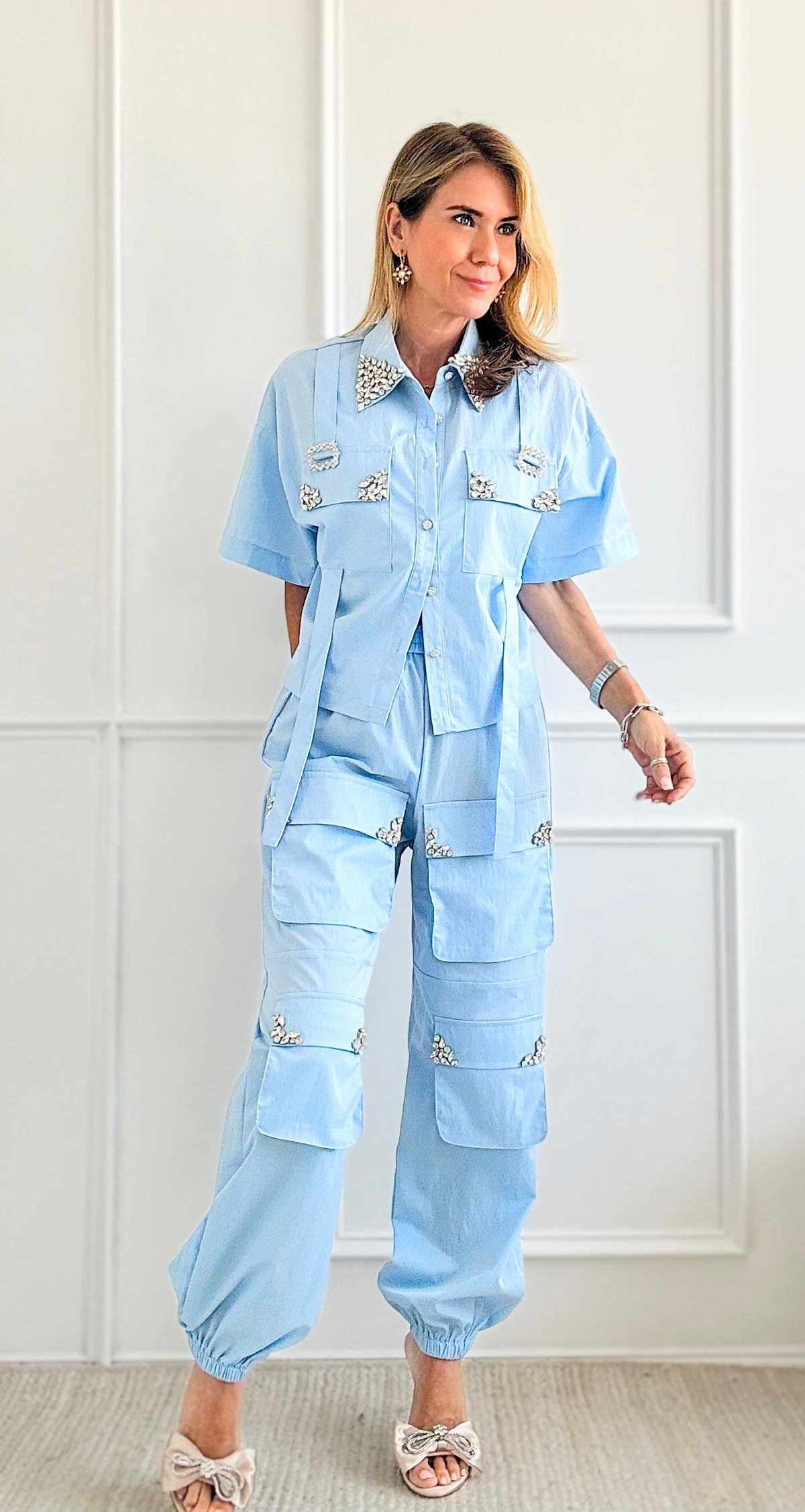 Embellished Detailed Shirt and Pants Set-210 Loungewear/Sets-Galita-Coastal Bloom Boutique, find the trendiest versions of the popular styles and looks Located in Indialantic, FL