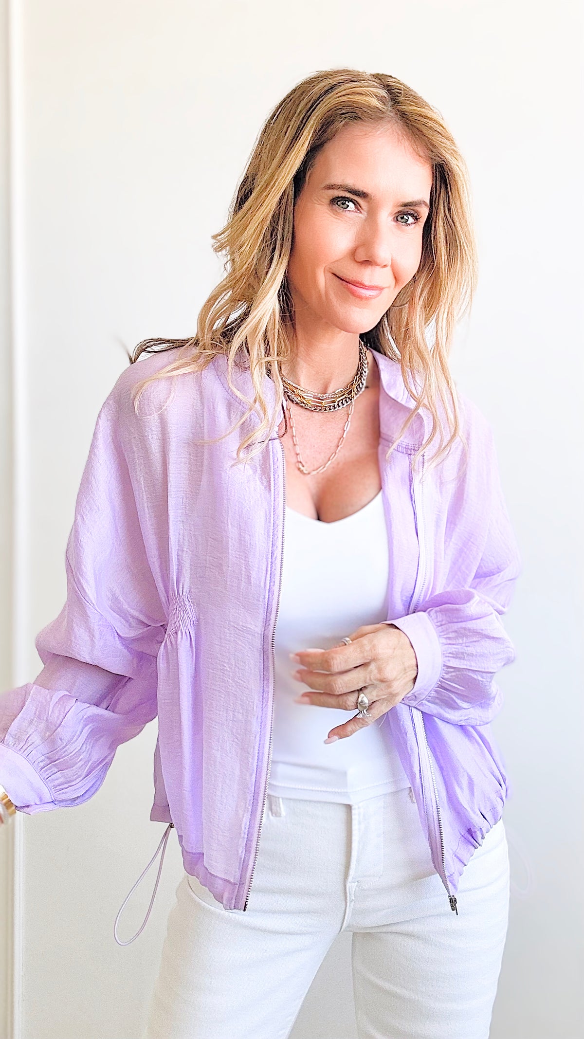 Chic in Sheer Bomber Jacket-Lavender-160 Jackets-Taelynn-Coastal Bloom Boutique, find the trendiest versions of the popular styles and looks Located in Indialantic, FL