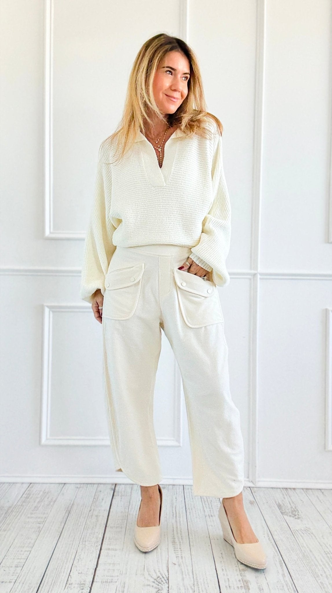 Lounge Luxe Cropped Pants - Ivory-100 Pants-Blu Pepper-Coastal Bloom Boutique, find the trendiest versions of the popular styles and looks Located in Indialantic, FL