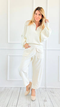Lounge Luxe Cropped Pants - Ivory-100 Pants-Blu Pepper-Coastal Bloom Boutique, find the trendiest versions of the popular styles and looks Located in Indialantic, FL