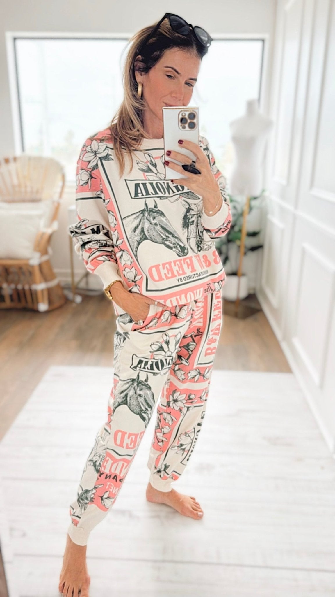 Pink Horse-Block Print Jogger Pant-100 Pants-L.A SOUL-Coastal Bloom Boutique, find the trendiest versions of the popular styles and looks Located in Indialantic, FL