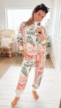 Pink Horse-Block Print Jogger Pant-100 Pants-L.A SOUL-Coastal Bloom Boutique, find the trendiest versions of the popular styles and looks Located in Indialantic, FL