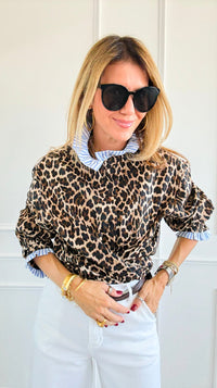 Rebel Ruffled Leopard & Stripe Italian Shirt-110 Long Sleeve Tops-TATTOO Z-Coastal Bloom Boutique, find the trendiest versions of the popular styles and looks Located in Indialantic, FL