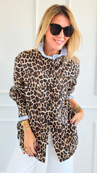 Rebel Ruffled Leopard & Stripe Italian Shirt-110 Long Sleeve Tops-TATTOO Z-Coastal Bloom Boutique, find the trendiest versions of the popular styles and looks Located in Indialantic, FL