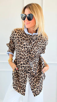 Rebel Ruffled Leopard & Stripe Italian Shirt-110 Long Sleeve Tops-TATTOO Z-Coastal Bloom Boutique, find the trendiest versions of the popular styles and looks Located in Indialantic, FL