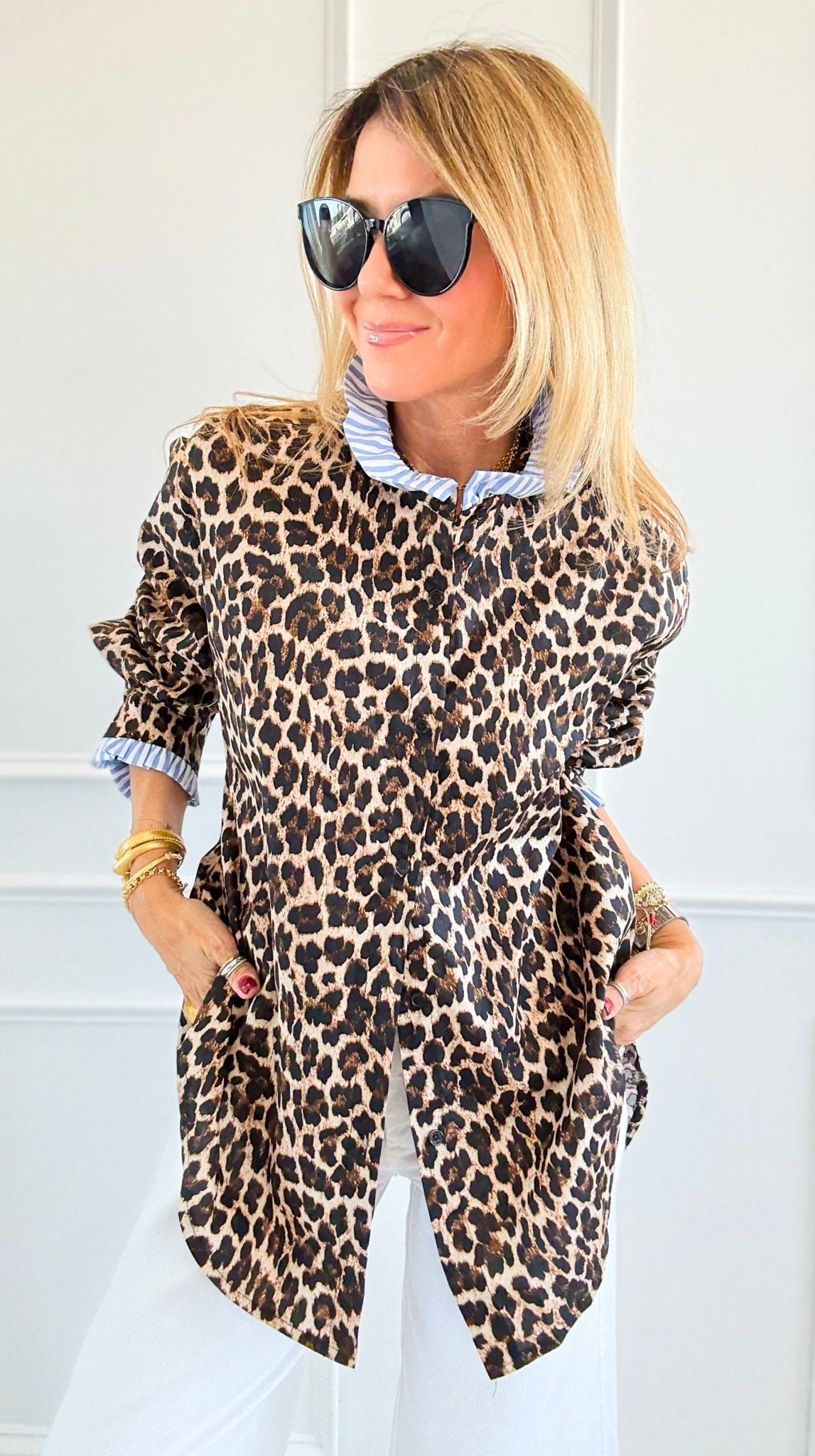 Rebel Ruffled Leopard & Stripe Italian Shirt-110 Long Sleeve Tops-TATTOO Z-Coastal Bloom Boutique, find the trendiest versions of the popular styles and looks Located in Indialantic, FL