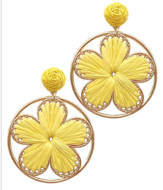 Woven Floral Drop Earrings - Yellow-230 Jewelry-GS JEWELRY-Coastal Bloom Boutique, find the trendiest versions of the popular styles and looks Located in Indialantic, FL