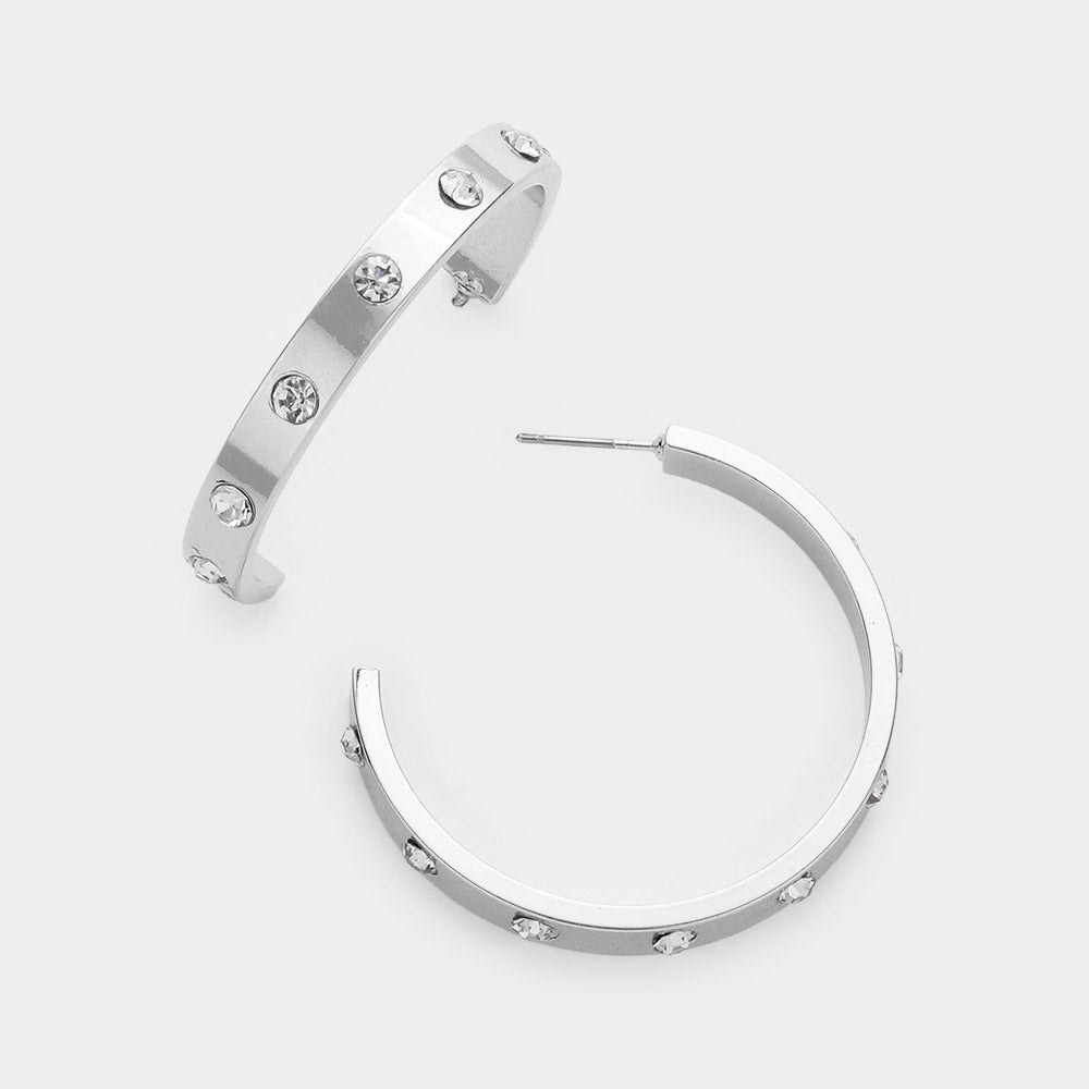 CZ Station Hoop Earrings-230 Jewelry-NYW-Coastal Bloom Boutique, find the trendiest versions of the popular styles and looks Located in Indialantic, FL