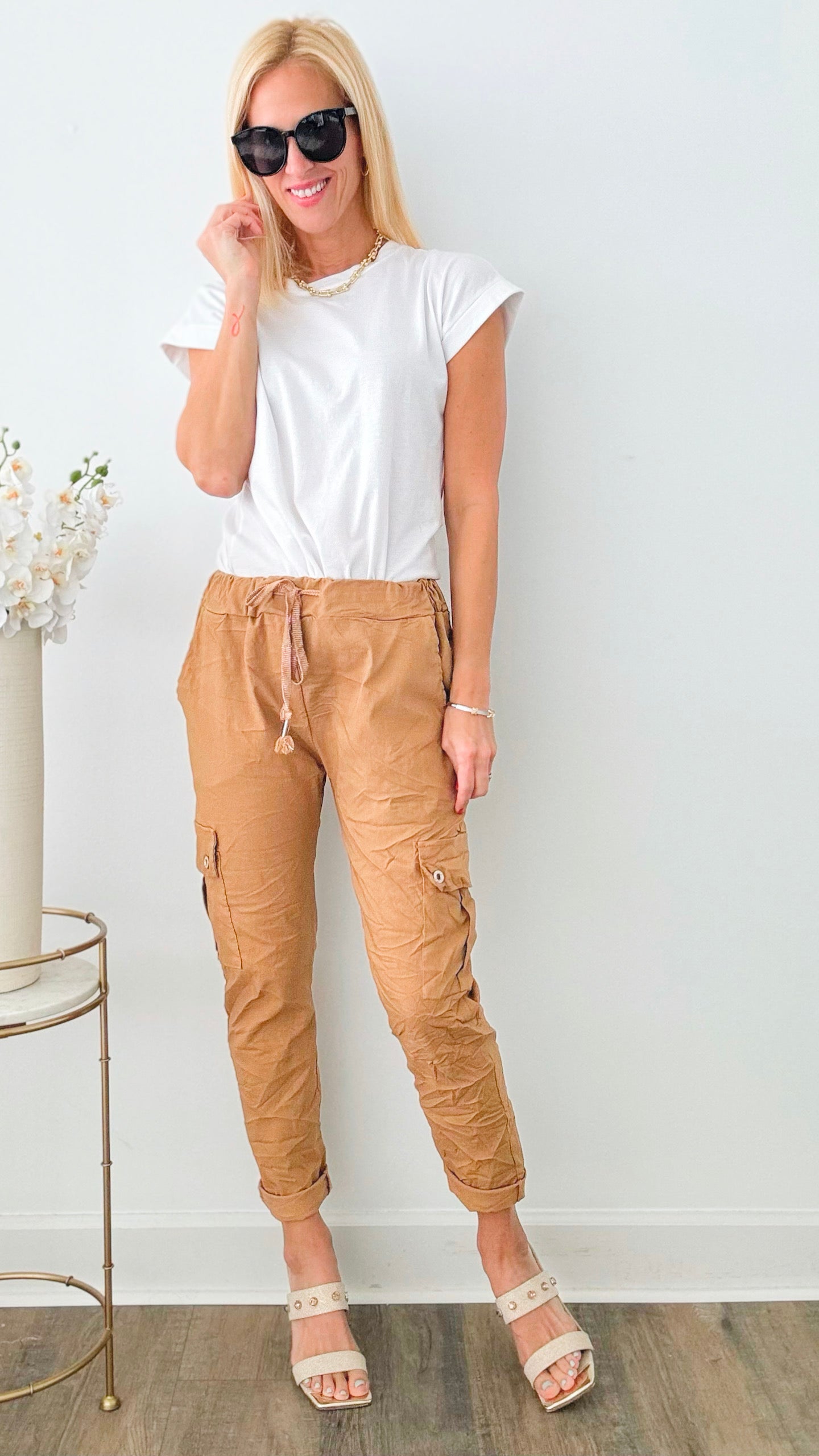 Cargo Italian Joggers - Camel-180 Joggers-Italianissimo-Coastal Bloom Boutique, find the trendiest versions of the popular styles and looks Located in Indialantic, FL