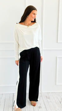 Side Hustle Snap Track Pants-170 Bottoms-White Birch-Coastal Bloom Boutique, find the trendiest versions of the popular styles and looks Located in Indialantic, FL