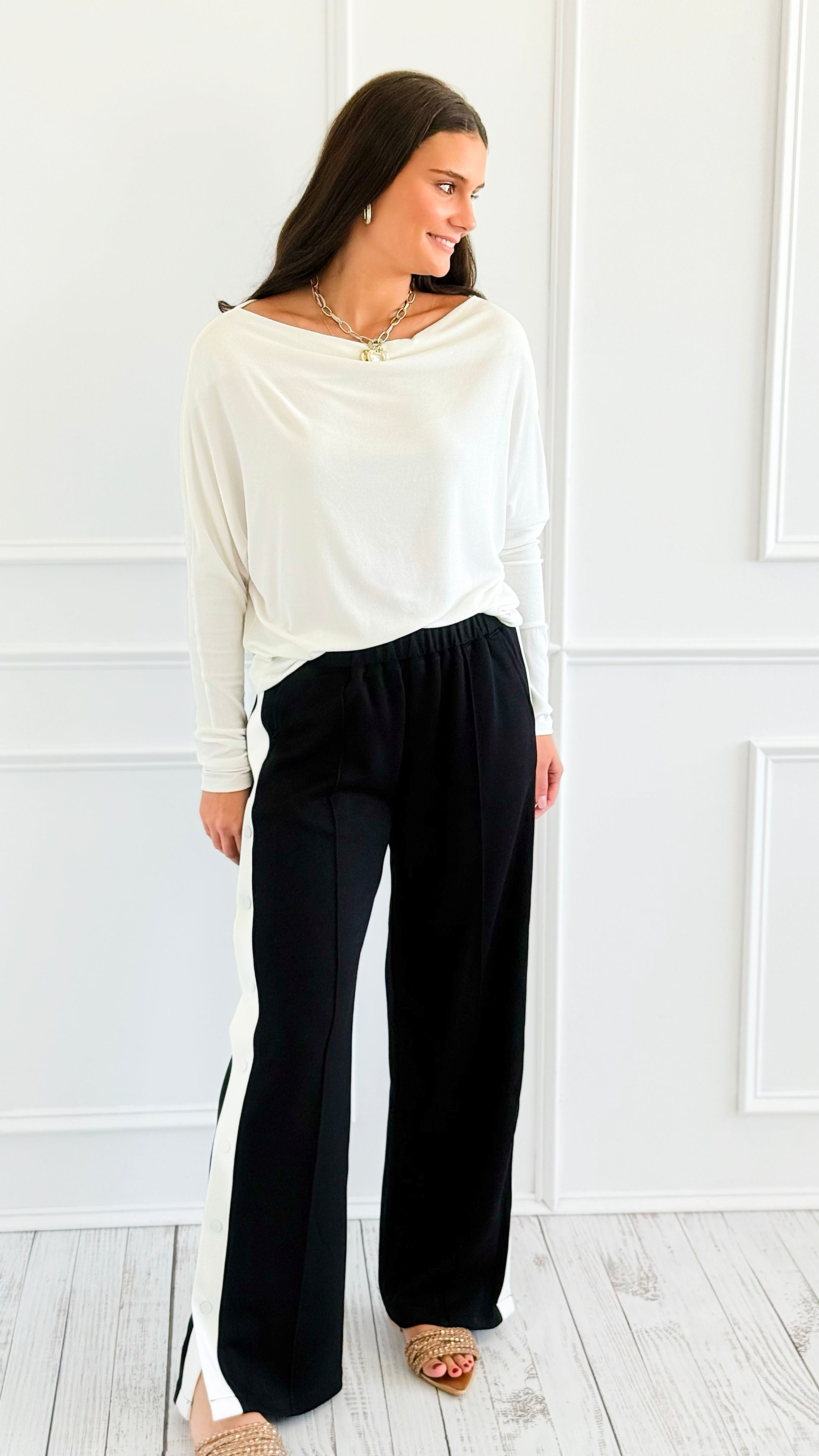 Side Hustle Snap Track Pants-170 Bottoms-White Birch-Coastal Bloom Boutique, find the trendiest versions of the popular styles and looks Located in Indialantic, FL