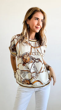 Chain Link Printed Short Sleeve Shirt-Cream-110 Short Sleeve Tops-Chasing Bandits-Coastal Bloom Boutique, find the trendiest versions of the popular styles and looks Located in Indialantic, FL