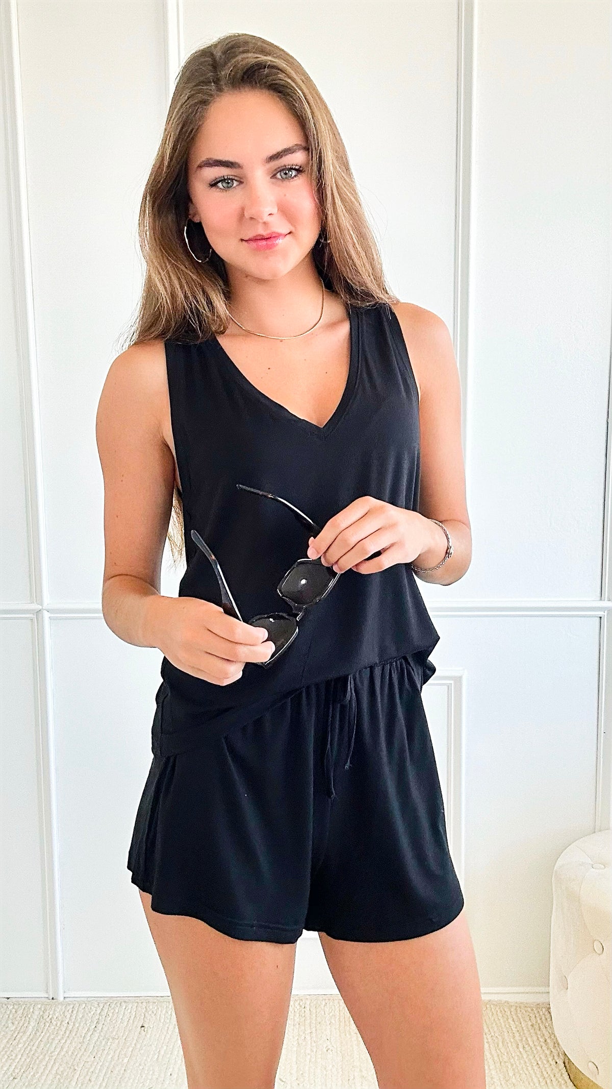 Two Piece Jersey Set - Black-210 Loungewear/Sets-HYFVE-Coastal Bloom Boutique, find the trendiest versions of the popular styles and looks Located in Indialantic, FL