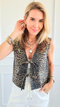 Leopard Print Tie-Front Vest-00 Sleevless Tops-GIGIO-Coastal Bloom Boutique, find the trendiest versions of the popular styles and looks Located in Indialantic, FL