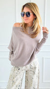 Asymmetrical Cowl Neck Italian Sweater-Taupe-140 Sweaters-J.D. PRONTO MODA-Coastal Bloom Boutique, find the trendiest versions of the popular styles and looks Located in Indialantic, FL