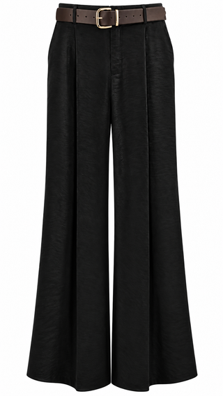Soft Shine Wide Leg Italian Pant - Black
