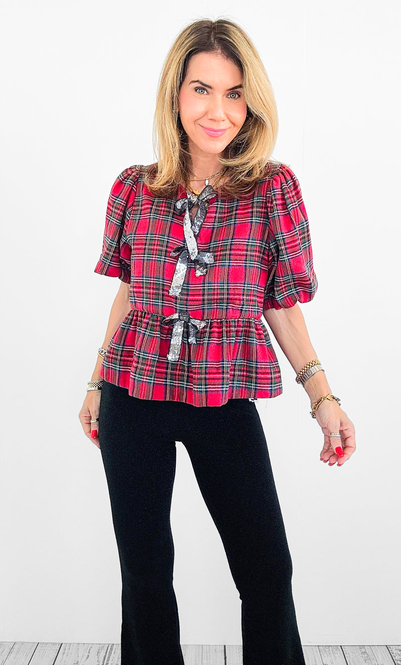 Glen Plaid Party Top-110 Short Sleeve Tops-entro-Coastal Bloom Boutique, find the trendiest versions of the popular styles and looks Located in Indialantic, FL