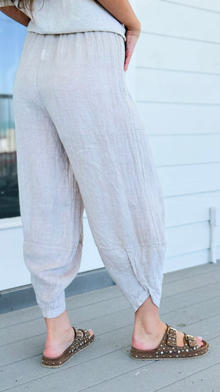 La Spezia Barrel Linen Italian Pant- Beige
