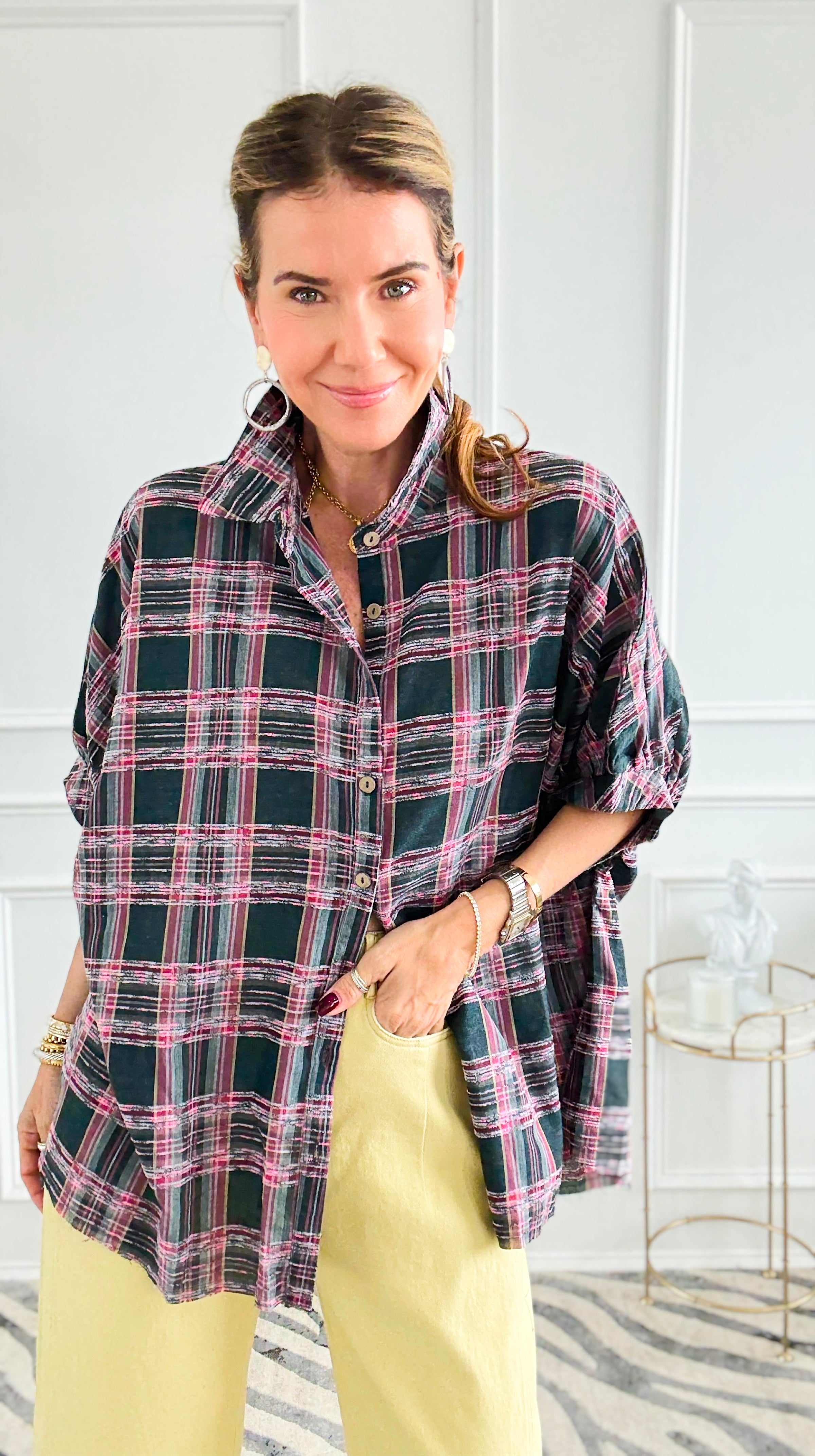 Cool & Collected Plaid Button Down Top