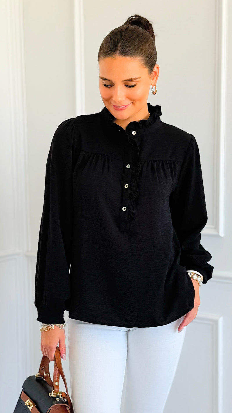 Victorian Muse Ruffle Top - Black-130 Long Sleeve Tops-JODIFL-Coastal Bloom Boutique, find the trendiest versions of the popular styles and looks Located in Indialantic, FL