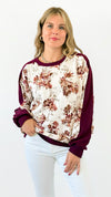 Contrast Sleeve Floral Printed Brushed Sweatshirt-130 Long Sleeve Tops-DOE AND RAE-Coastal Bloom Boutique, find the trendiest versions of the popular styles and looks Located in Indialantic, FL