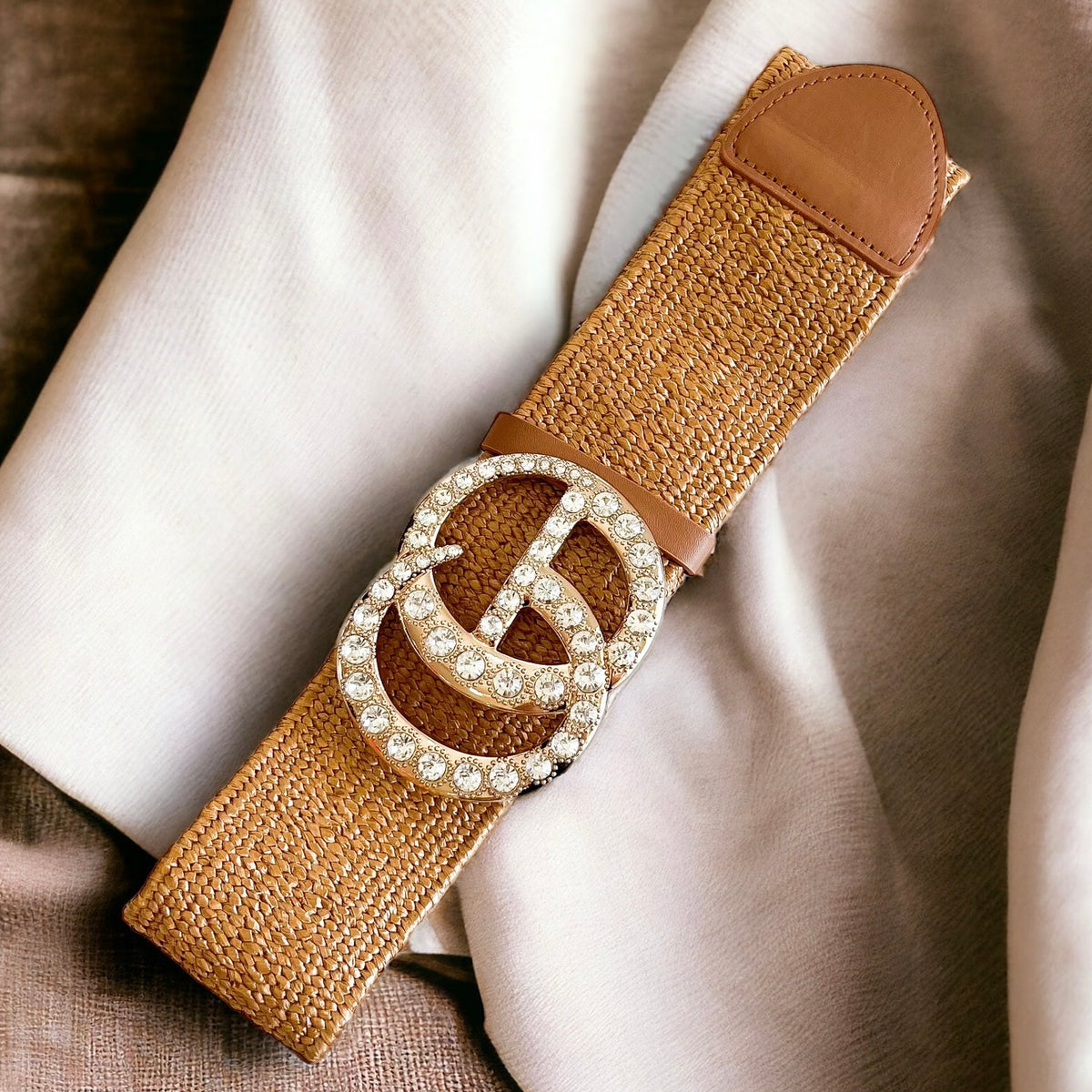CZ GO Summertime Raffia Buckle Belt - Cognac-260 Other Accessories-ICCO ACCESSORIES-Coastal Bloom Boutique, find the trendiest versions of the popular styles and looks Located in Indialantic, FL