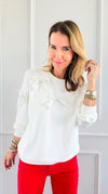 Ribbon Charm Luxe Sweatshirt - Off White-130 Long Sleeve Tops-litaga-Coastal Bloom Boutique, find the trendiest versions of the popular styles and looks Located in Indialantic, FL