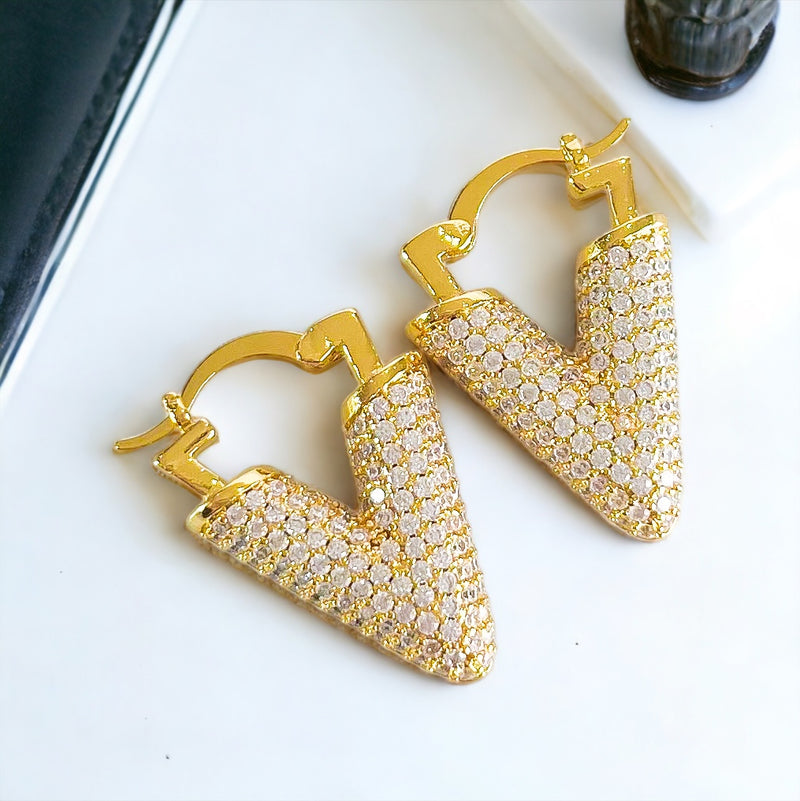 CZ V Hoop Earrings-230 Jewelry-Darling-Coastal Bloom Boutique, find the trendiest versions of the popular styles and looks Located in Indialantic, FL