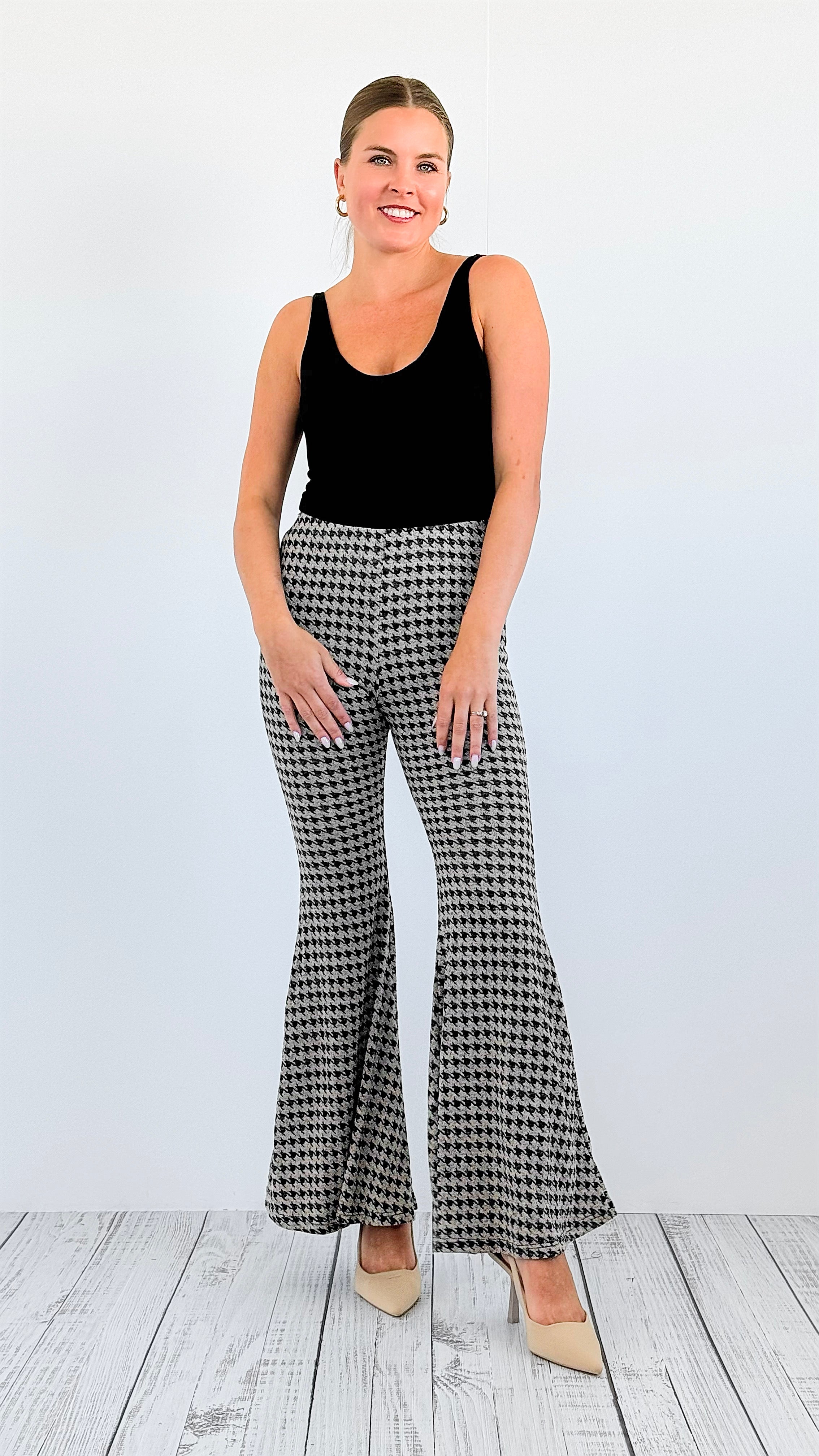 Timeless Chic Houndstooth Flare Pants-pants-BucketList-Coastal Bloom Boutique, find the trendiest versions of the popular styles and looks Located in Indialantic, FL