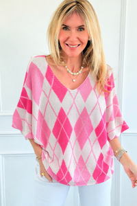 Sweet Intentions V- Neck Italian Knit Sweater- Pink
