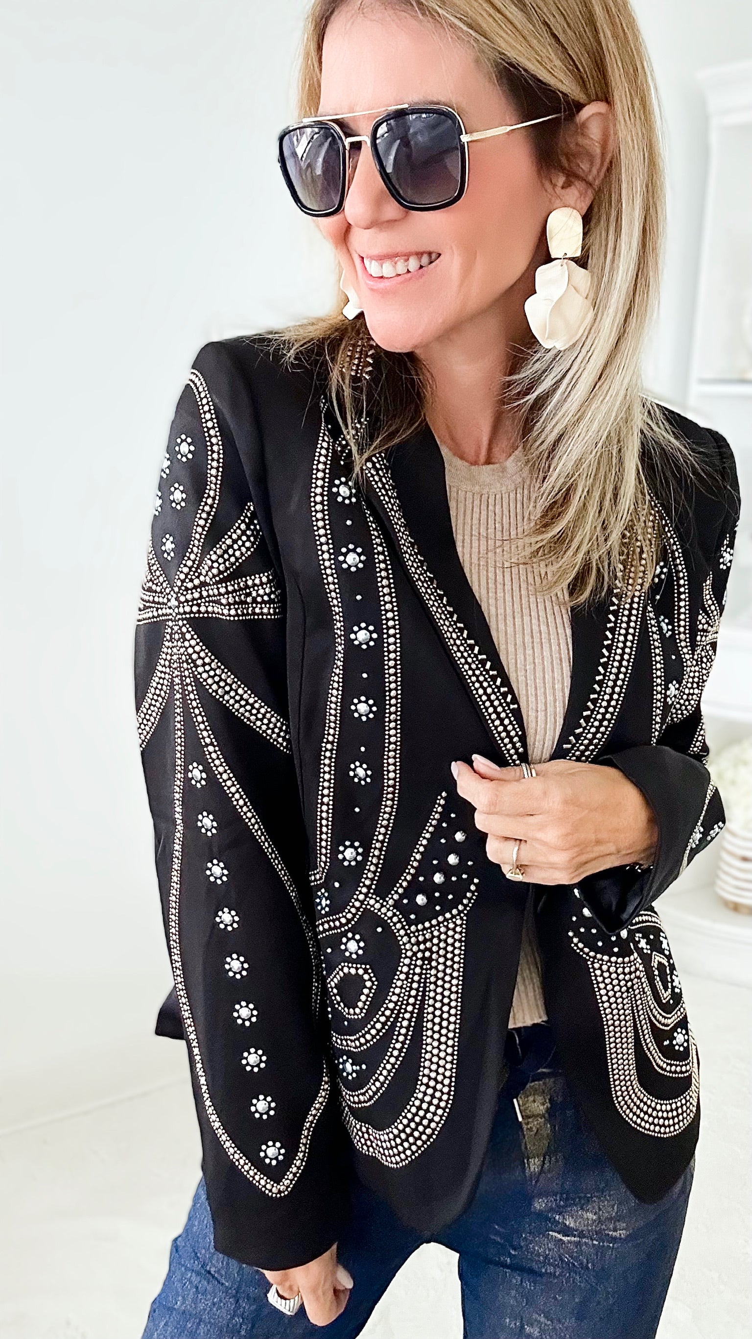 Woman in Gold Embellished Blazer-160 Jackets-LA' ROS-Coastal Bloom Boutique, find the trendiest versions of the popular styles and looks Located in Indialantic, FL