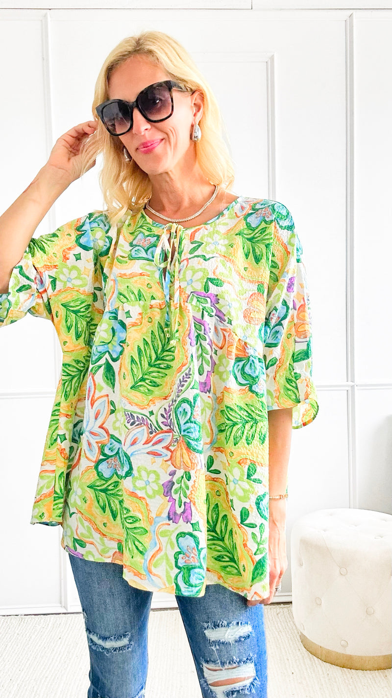 Floral Ruffle Detailed Tunic Blouse-110 Short Sleeve Tops-Adora-Coastal Bloom Boutique, find the trendiest versions of the popular styles and looks Located in Indialantic, FL