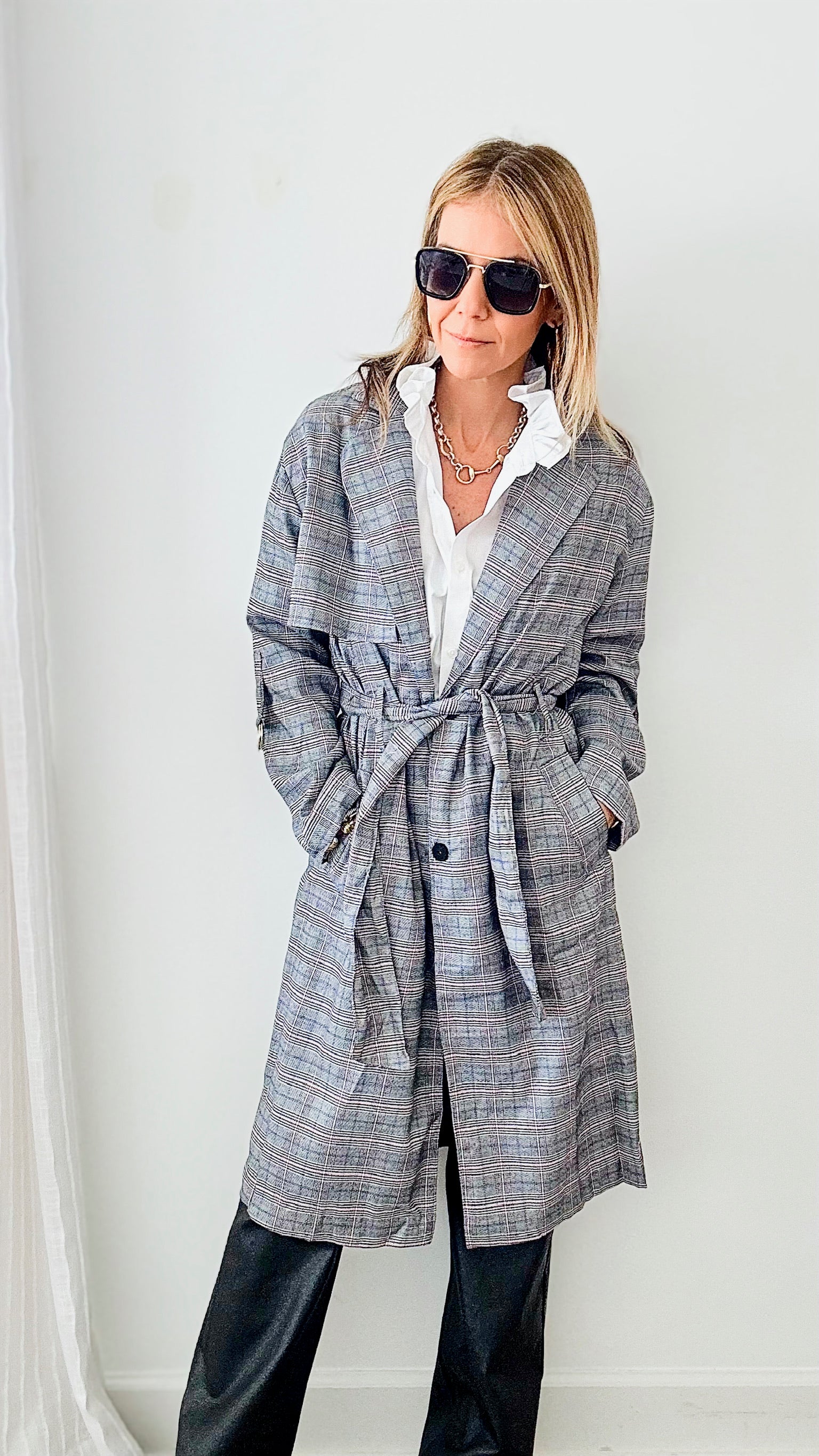 Grey plaid deals trench coat