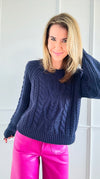 Winter Escape Knit Pullover - Navy-140 Sweaters-Miracle-Coastal Bloom Boutique, find the trendiest versions of the popular styles and looks Located in Indialantic, FL