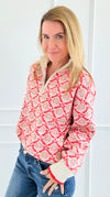 Tri-Bloom Zip Mock Sweater-Cream/Orange-140 Sweaters-&MERCI-Coastal Bloom Boutique, find the trendiest versions of the popular styles and looks Located in Indialantic, FL